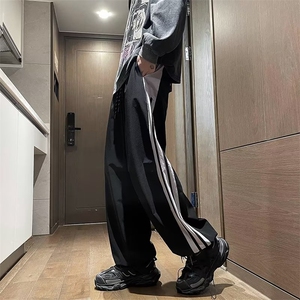 裤子男女薄款速干三条杠阔腿运动裤潮牌高级感痞帅束脚休闲长裤图片
