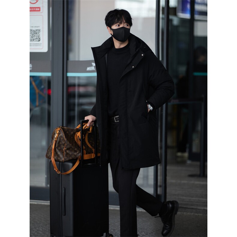 鹅绒服标50街拍男士中长款连帽鹅绒羽绒服保暖外套8629-P325，男装羽绒服，电商B328