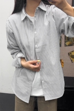 B221美式ins高街暗黑宽松条纹长袖衬衫SY2551-特P30控59，男装衬衫，电商B221