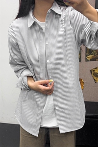 B221 美式ins高街暗黑宽松条纹长袖衬衫 SY2551-特P30控59图片