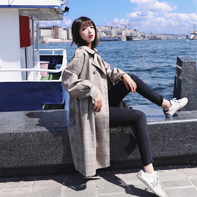 连帽潮流拼接中长款开衫气质时尚休闲双排扣2021年秋季风衣,女装风衣,柒柒家