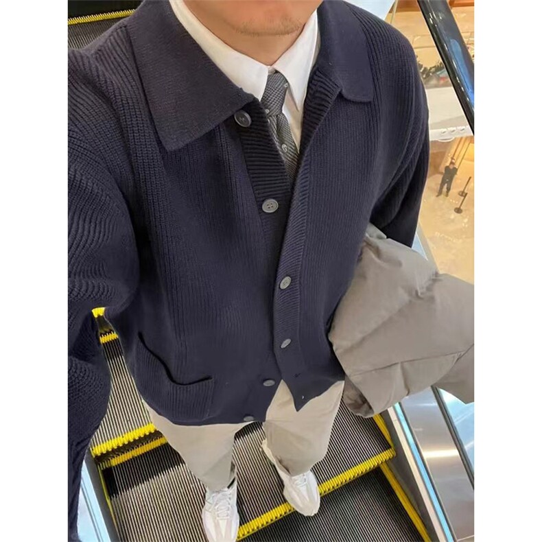 网图有货美式复古翻领针织开衫外套男慵懒风线衣外套A1002-P62,男装针织衫/毛衣,星座1505