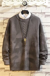 M04-P65 日系男士大码秋季圆领扎染色针织套头毛衣外套 黑色图片