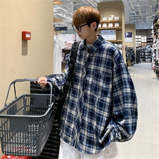 潮牌格子衬衣男美式复古学院风情侣衬衫长袖春秋外套潮1，男装衬衫，星座1008-1