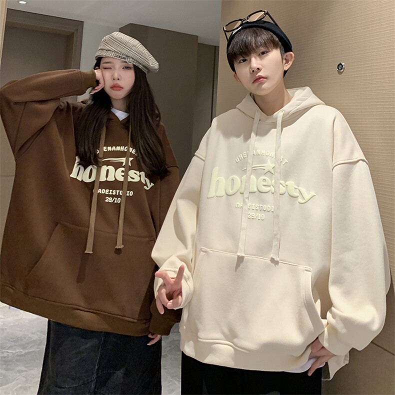 EQ181暖光平铺图发泡字母连帽套头卫衣男女情侣装秋季外套吵P58,男装卫衣,电商C306-1