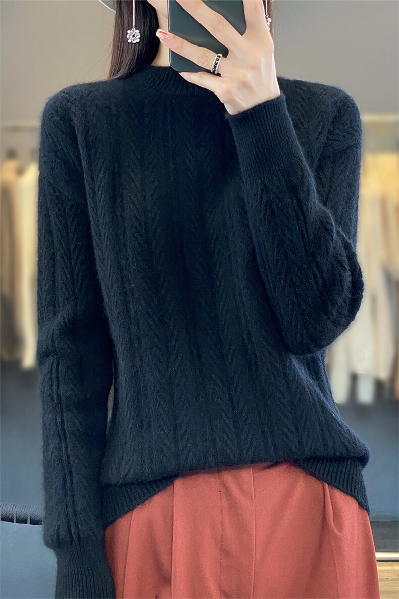 七针加厚菱形格秋冬新款宽松百搭长袖洋气针织羊毛上衣,女装羊毛衫,绒汀羊绒
