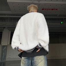 日系慵懒拼色毛衣男秋冬款圆领外套oversize情侣针织衫91994-p65，男装针织衫/毛衣，星座1008-1
