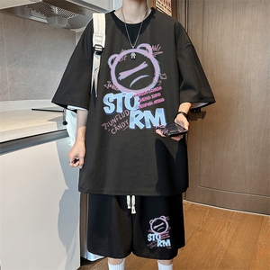 冰丝短袖t恤男夏季重磅华夫格套装青少年休闲运动篮球服搭配一套图片
