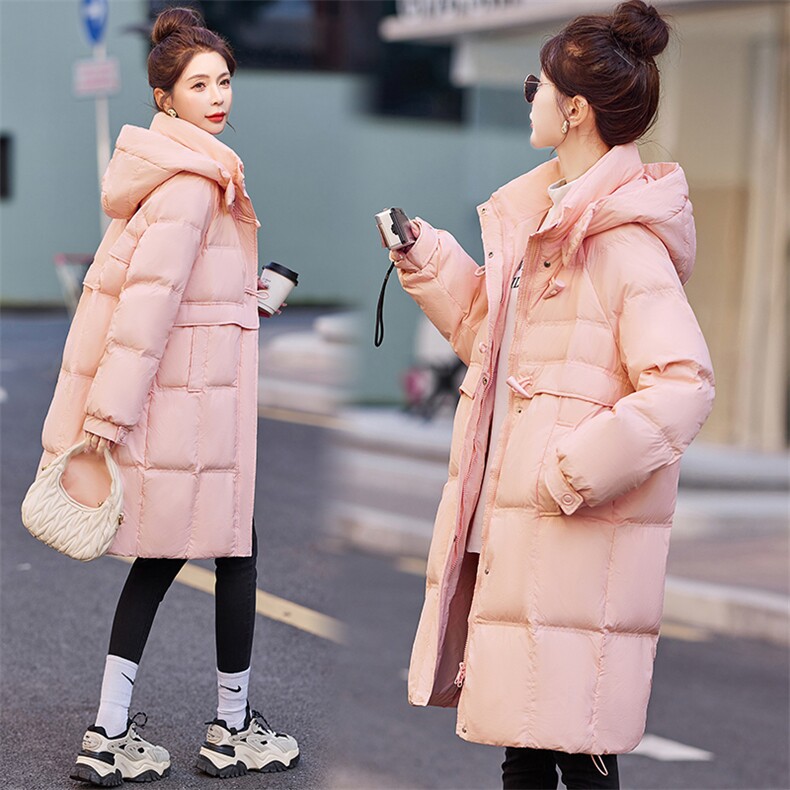羽绒服女中长款冬季2023新款韩版宽松时尚白鸭绒连帽加厚外套，女装羽绒服，千千佰惠