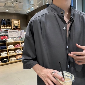 夏季免烫新中式男装痞帅衬衫男短袖潮牌百搭上衣city boy休闲衬衣图片