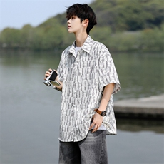 8XL-M花衬衫男款短袖夏季冰丝薄款花衬衣大码寸衫外套DC28013P38，男装T恤，电商B312