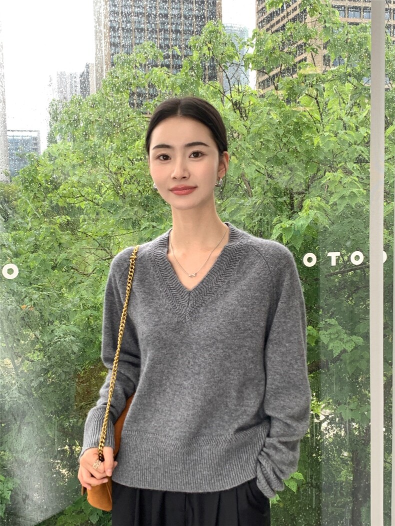新款女圆领纯色针织衫宽松百搭外穿毛衣,针织衫/毛衣,玛卡隆羊绒