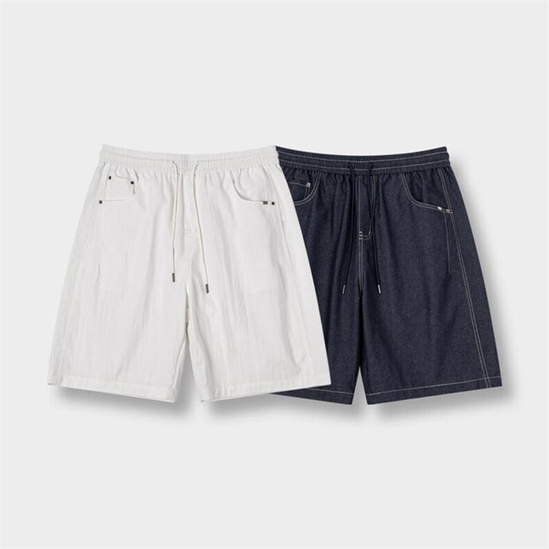 夏季天丝牛仔短裤男款明线拼接软牛凉感冰丝裤vintage轻奢五分裤，男装牛仔裤，电商A089-1