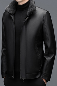 秋冬季男士皮衣绒羽绒服保暖休闲品质毛领立领外套休闲简约男装图片