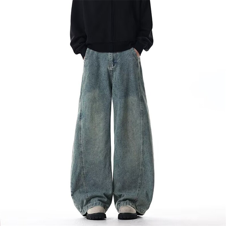 高街阔腿牛仔秋季宽松直筒休闲长裤拖地男生水洗复古裤nz1177p45，男装休闲裤，电商D315A