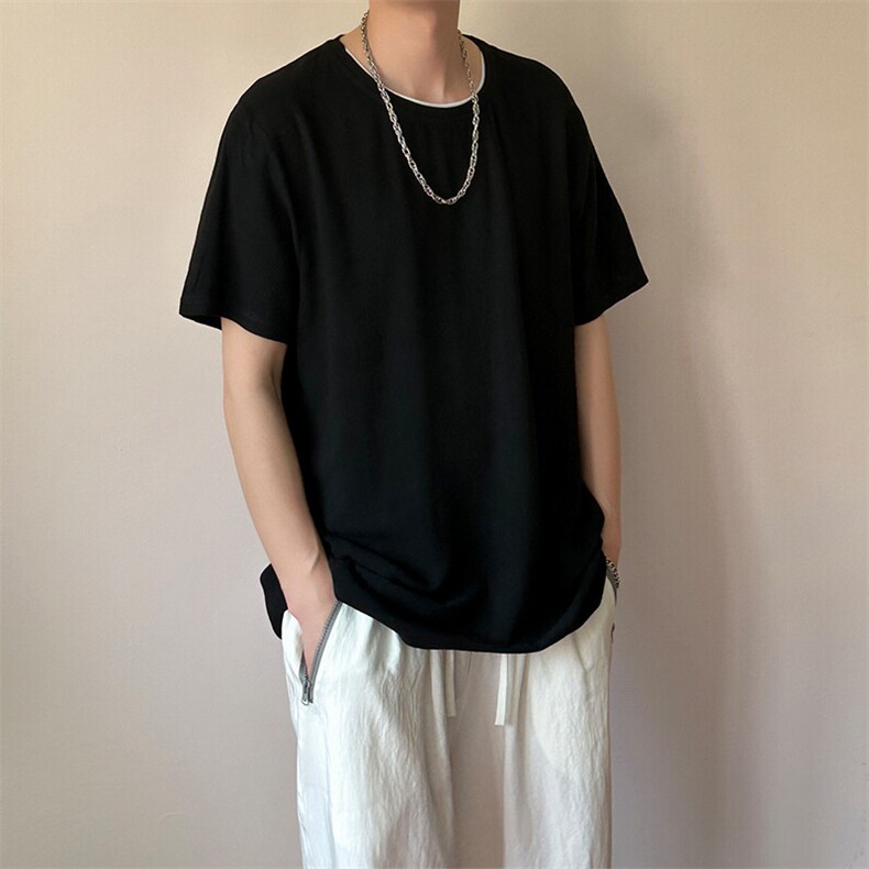夏季质感亚麻短袖T恤男凉爽透气大码现货A351-M01-P40蓝灰色P45,男装T恤,电商A351