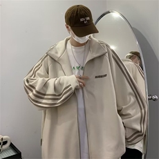 潮牌情侣美式条纹麂皮绒立领夹克宽松休闲拉链外套W141，男装夹克，星座1116A-1（原606A）