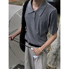 轻熟风麦穗提花翻领短袖针织polo衫男夏季休闲高级感宽松百搭上衣，男装Polo衫，星座506A