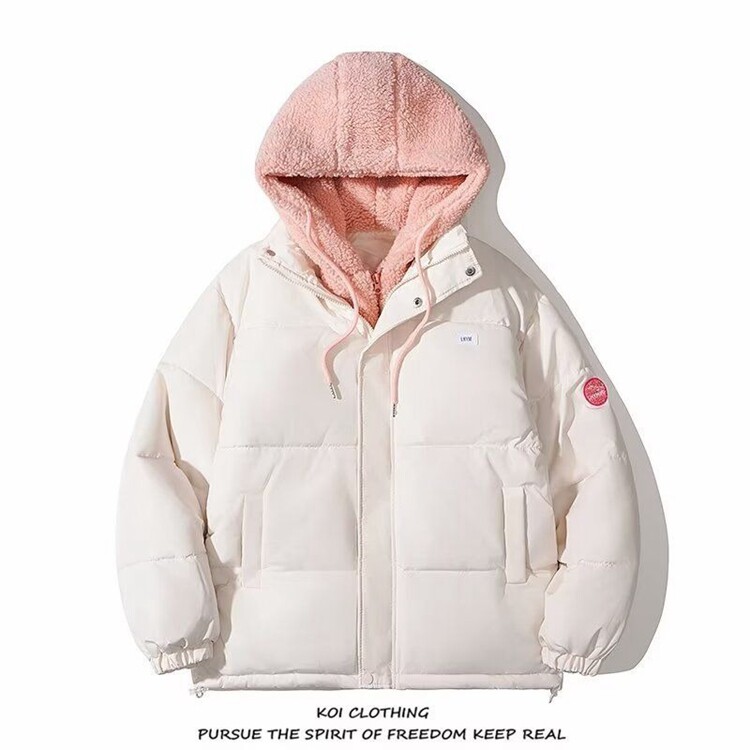 情侣款冬季短款潮牌连帽假两件棉衣棉服冬面包服保暖棉袄外套,男装棉衣,星座218-8