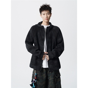 可二开脏脏灰扎染罗纹拼接运动修身大码M-5XL夹克JK78077P75控108图片