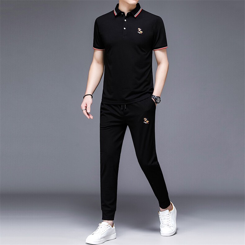 HP501夏季新款男士休闲运动套装刺绣男装百搭二件套图片
