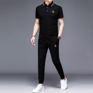 HP501夏季新款男士休闲运动套装刺绣男装百搭二件套图片