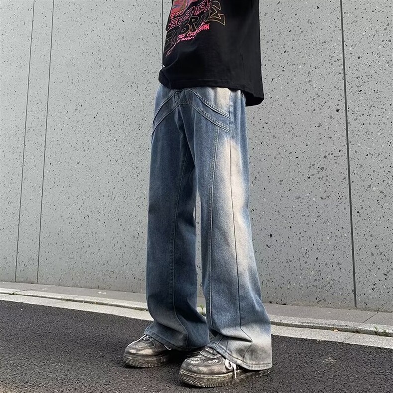 男装复古水洗伐木工装裤男宽松微喇叭牛仔裤N9009,男装牛仔裤,星座1116A-1（原606A）