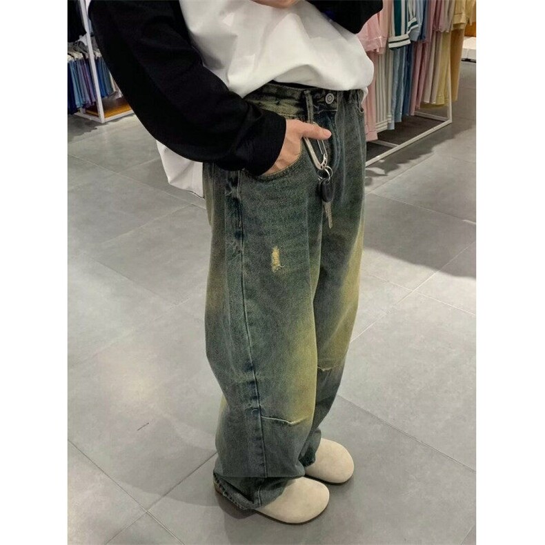 CP1176-P44美式做旧牛仔裤男女阔腿休闲宽松街头复古水洗长裤,男装牛仔裤,电商B323A