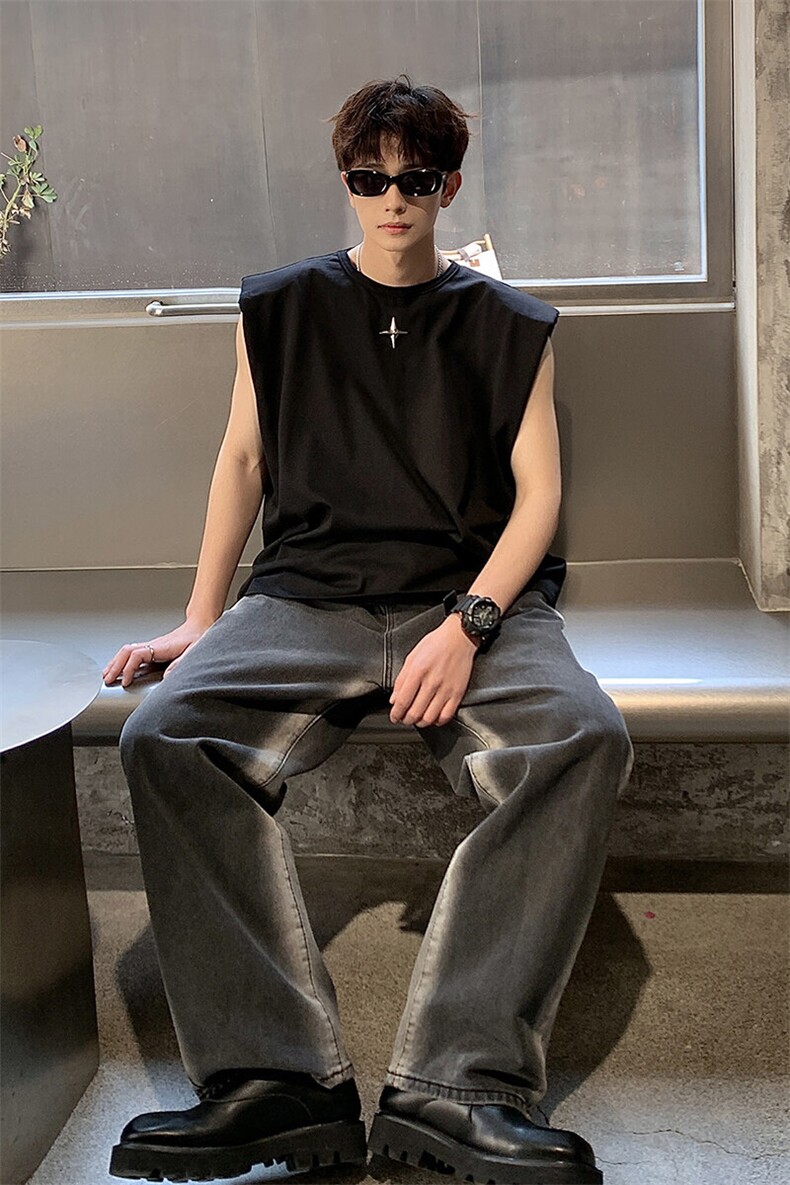1美式港风垫肩四角星设计背心大码M-5XL休闲背心男BX8764P25控39,男装背心/马甲,星座226-2