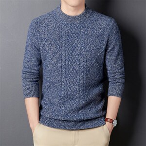 秋冬新款宽松圆领纯色毛衣男休闲100羊毛针织衫男上衣DDD220-P195，男装针织衫/毛衣，电商B212（原钱塘6029）