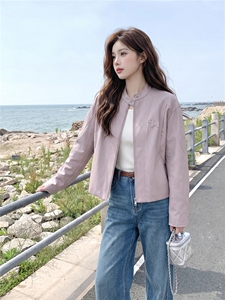 2026韩系通勤小香风短外套女立领拉链款小个子显高秋装夹克外搭图片