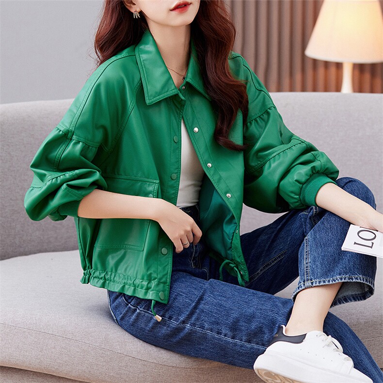 2023年皮衣外套女2023新款短款春秋港风复古宽松pu机车小皮夹克款，女装皮衣，江南女神