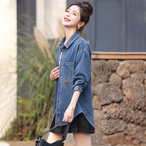 欧洲站牛仔衬衫女中长款2024春秋新款韩版宽松小个子衬衣外套上衣图片