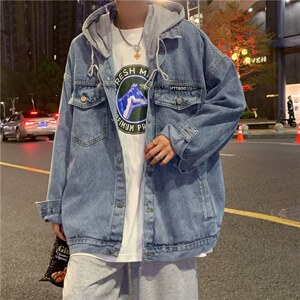 连帽夹克衫男士韩版潮流帅气宽松外套2024新款潮牌牛仔衣8863-p70