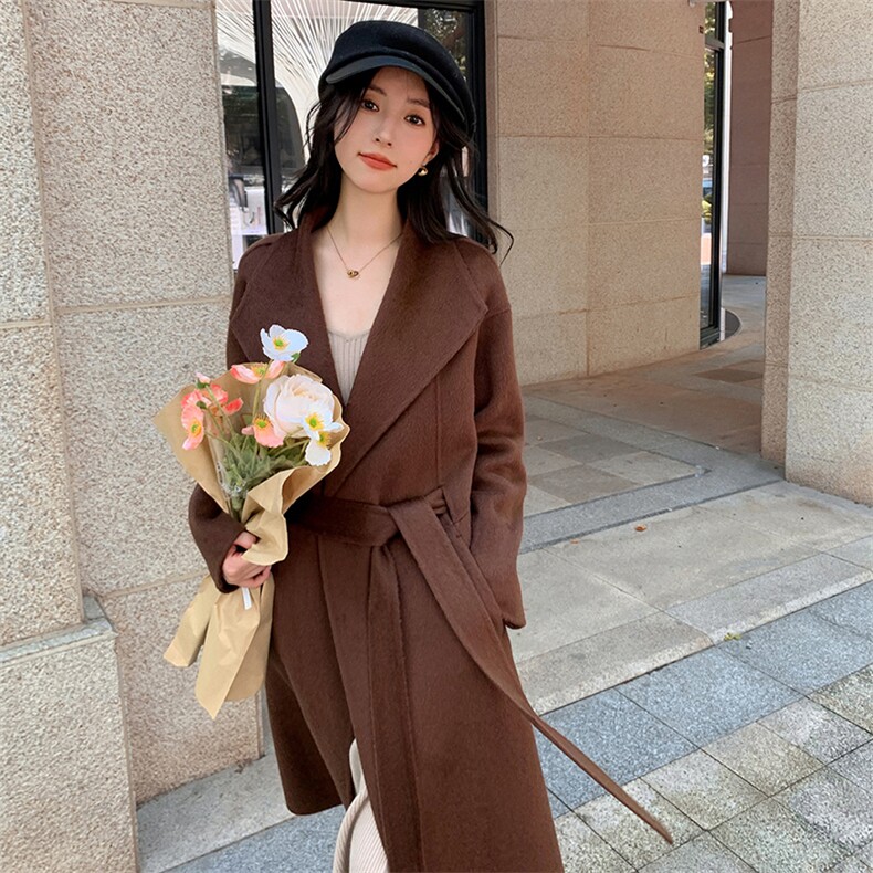 时尚百搭30%羊绒70%羊毛大衣女气质显瘦长款外套,女装羊绒大衣,乾庄羊绒