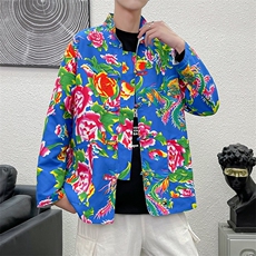 PK01东北大花布汉服春秋男女二人转抖音民族风农家乐年会演出，男装夹克，星座115A(原星座507）