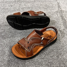 2025男士新款 夏季休闲外穿沙滩鞋 头层牛皮防滑耐磨 中老，男鞋拖鞋，黄金折扣鞋