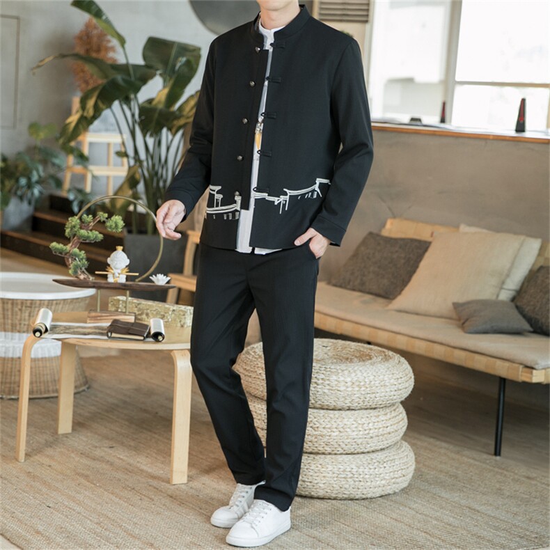 秋冬季风中山装秋装02套装男士唐装两件套A334-TZ706-P100,男装民族服装,电商B339(原A334）