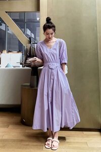 韩系紫色连衣裙女夏2025新款法式收腰显瘦爆款长款长裙流行绝美图片