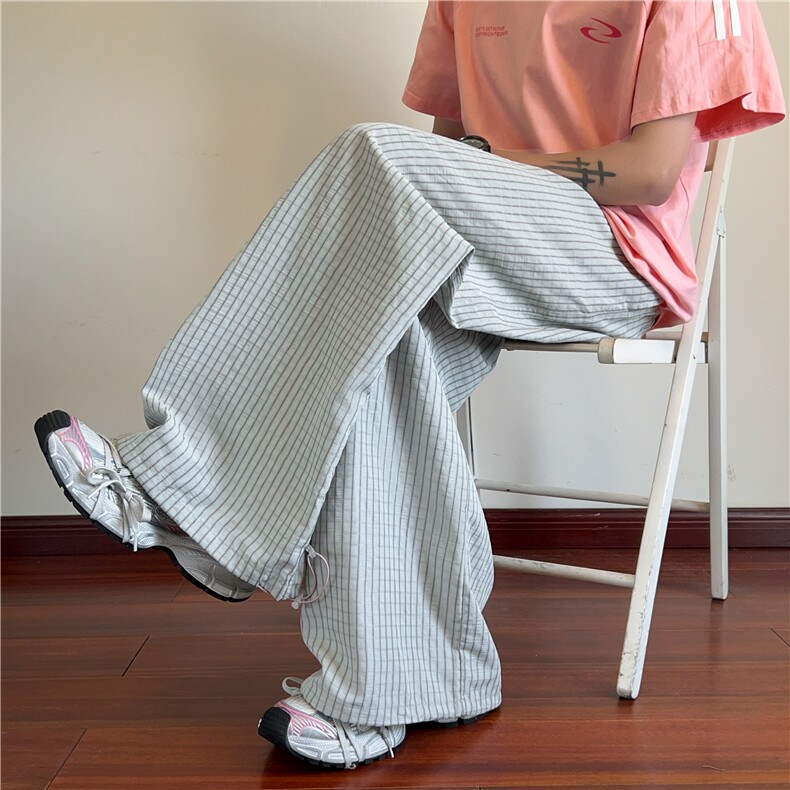 2026秋季新款潮流格子透气宽松休闲冰丝裤B315-K25636-特p40控78，男装休闲裤，电商B315