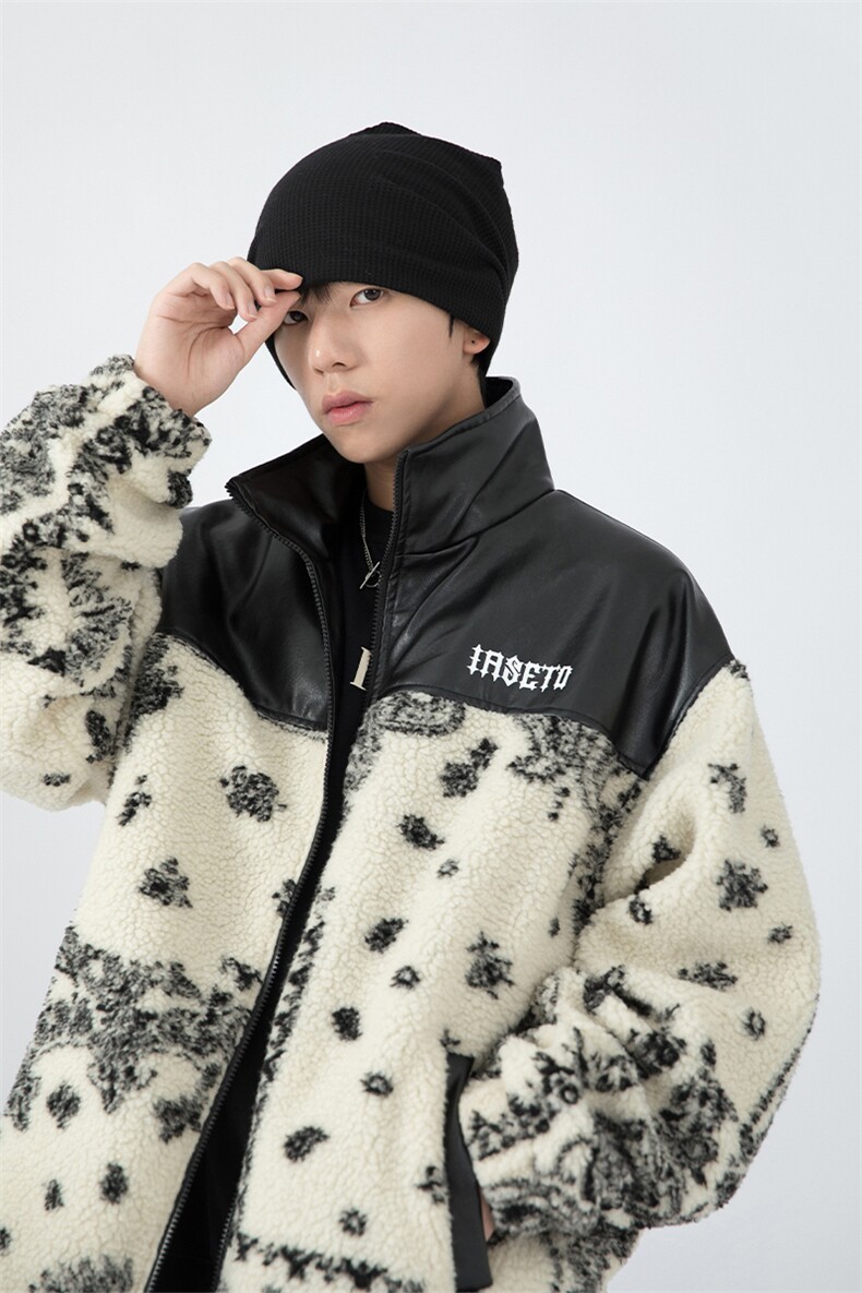 日系白墙2024冬新款羊羔毛拼接加厚立领棉衣棉服YG02-P120控150,男装棉衣,星座914-3
