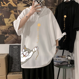 LD54013-P45 连帽短袖t恤男大码胖子带帽五分袖中袖图片