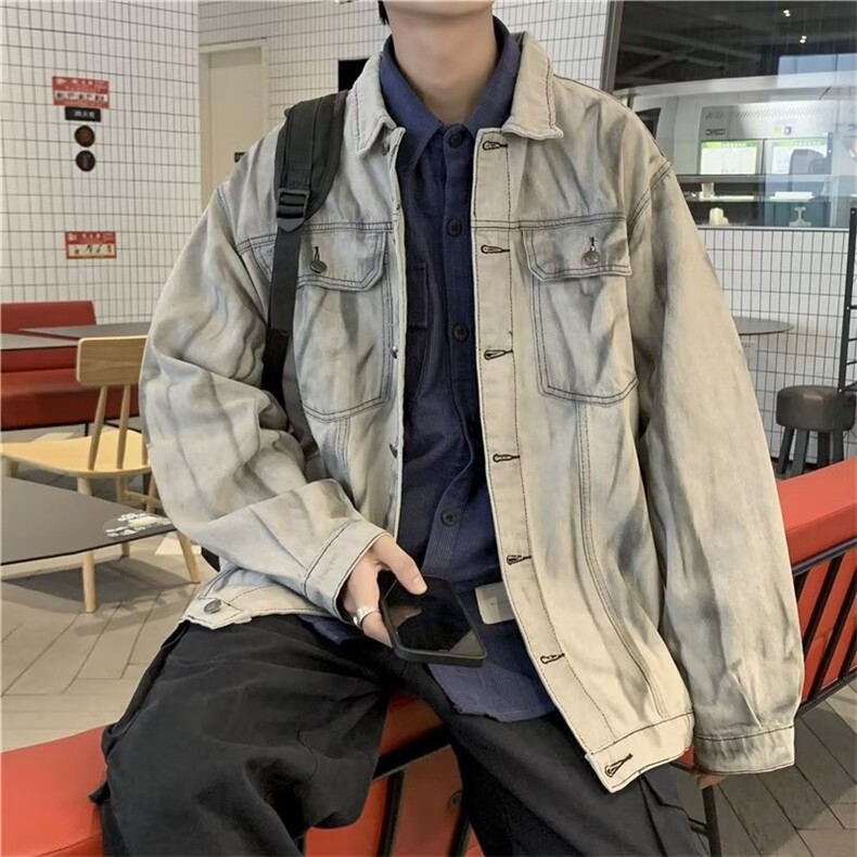 高街扎染牛仔外套男港风宽松痞帅上衣J3603P68,男装夹克,星座1116-2