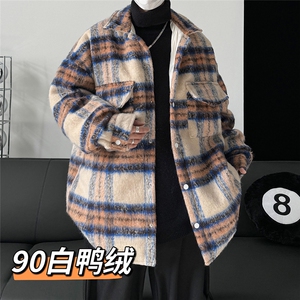 现货 90白鸭绒毛呢料格子加厚羽绒服宽松大码外套 A017 YR99 P225图片