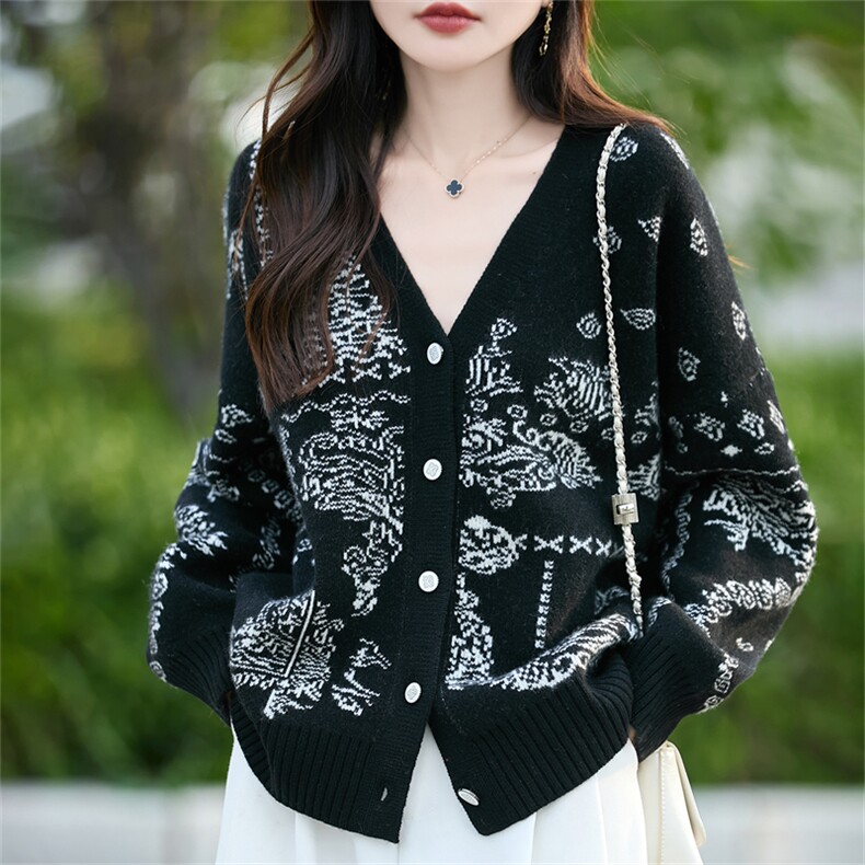 2025百搭时尚简约女款彩v领开衫羊毛衫,女装羊毛衫,哲奥羊绒