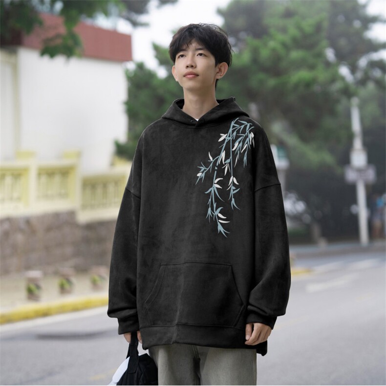 抖音品质秋季新款新中式竹叶印花麂皮绒卫衣wljp262-特45控79,男装卫衣,星座605(原A050)