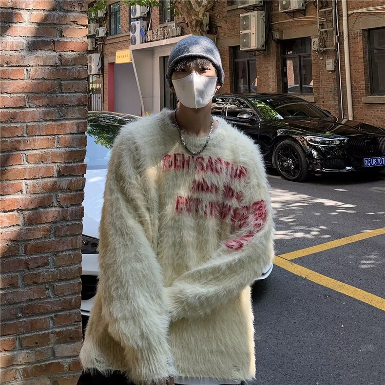 美式潮牌软糯秋冬毛衣男创意提花字母宽松情侣针织衫MZ679-P49图片
