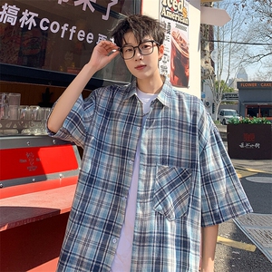短袖衬衫男夏季新款格子磨毛衬衣DX002-特批26 无差价图片