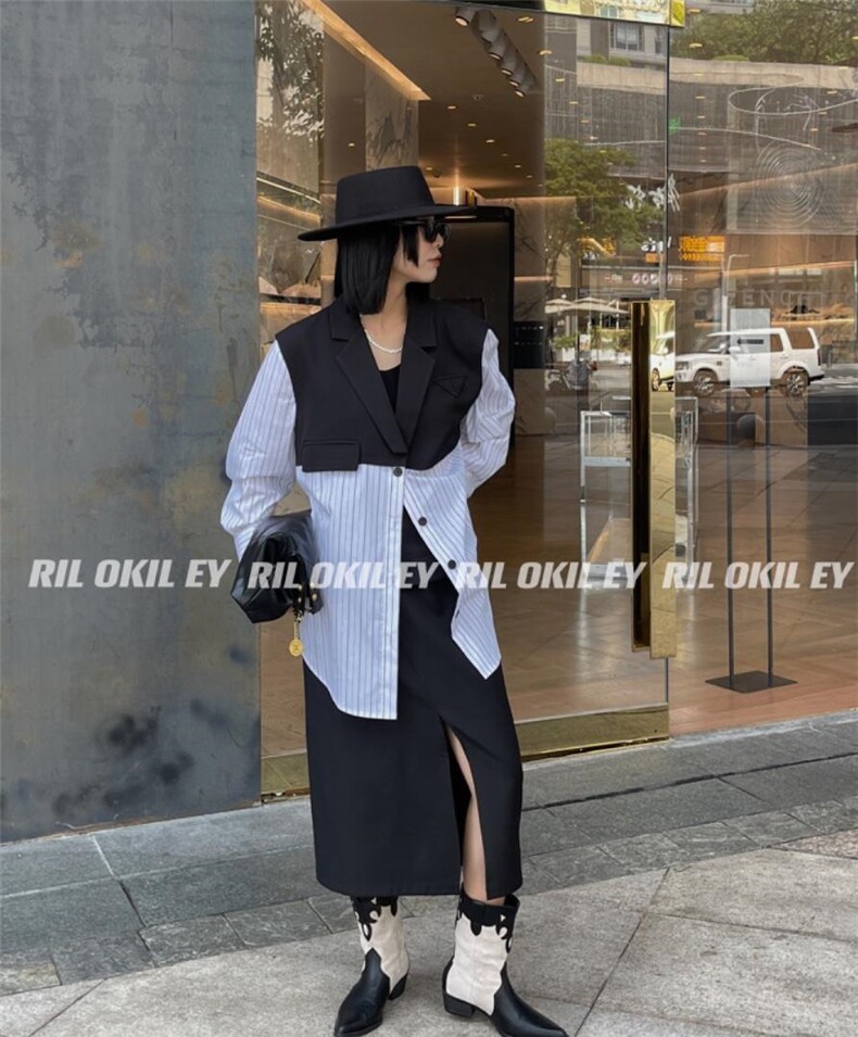 拼接假两件衬衫，女装衬衫，雷洛奇丽