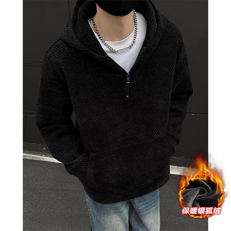 特批P60无差价冬季雪尼尔小香风粗花针织加绒连帽卫衣W5091J加绒,男装卫衣,电商A001-1